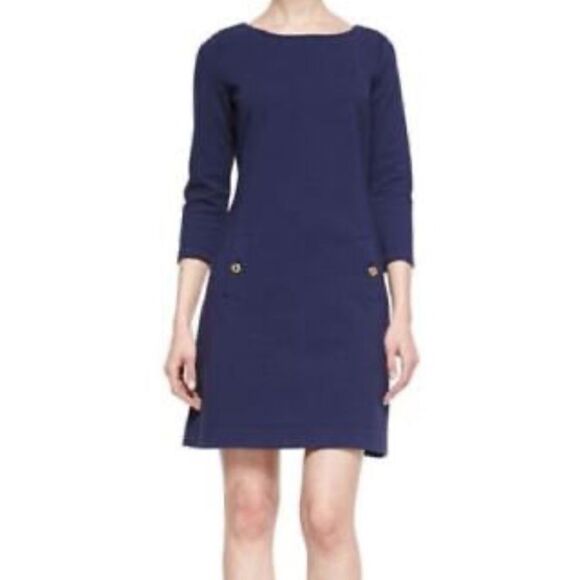 Lilly Pulitzer Charlene Blue Sheath Dress 3/4 Sleeve Scoop Neck in Size Small - Picture 1 of 12